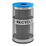 Lancaster Table & Seating 20 Gallon Stainless Steel Round Perforated Recycling Bin with Can / Bottle Lid Lancaster Table & Seating 20 Gallon Stainless Steel Round Perforated Recycling Bin with Can / Bottle Lid