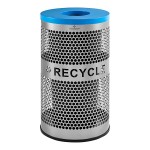 Lancaster Table & Seating 20 Gallon Stainless Steel Round Perforated Recycling Bin with Can / Bottle Lid Lancaster Table & Seating 20 Gallon Stainless Steel Round Perforated Recycling Bin with Can / Bottle Lid
