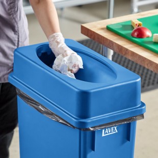 Lavex Dark Blue Slim Rectangular Trash Can Drop Shot Lid Lavex Dark Blue Slim Rectangular Trash Can Drop Shot Lid