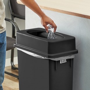 Lavex Black Slim Rectangular Trash Can Drop Shot Lid Lavex Black Slim Rectangular Trash Can Drop Shot Lid