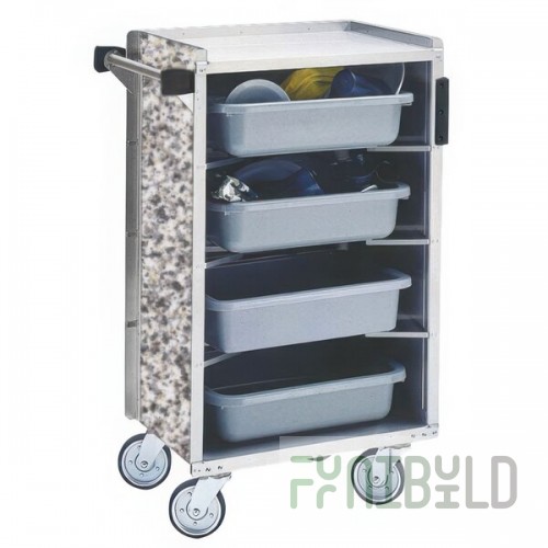 Lakeside 890GS Medium-Duty Stainless Steel Enclosed Bussing Cart with Ledge Rods and Gray Sand Finish - 17 5/8