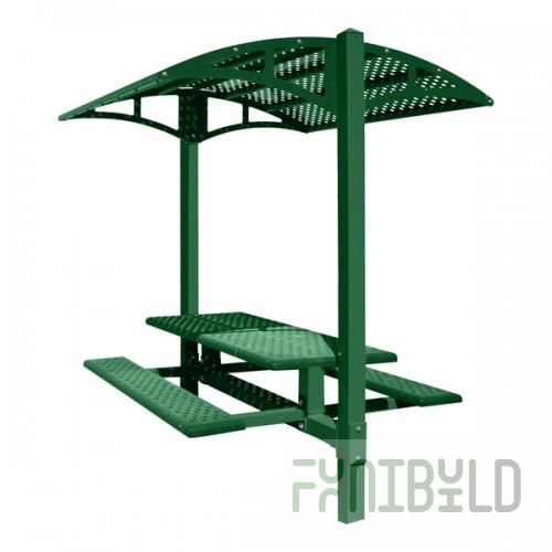 Paris Site Furnishings Shade Series 6' Moss Green Inground Mounted Picnic Table with Canopy and Basket Weave Perforations 85 1/2
