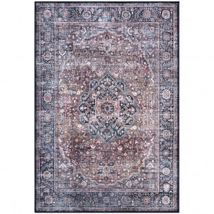 Abani Lola Collection 4' x 6' Dark Blue / Terracotta Vintage Medallion Area Rug