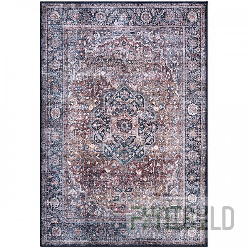 Abani Lola Collection 4' x 6' Dark Blue / Terracotta Vintage Medallion Area Rug