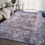Abani Lola Collection 4' x 6' Dark Blue / Terracotta Vintage Medallion Area Rug Abani Lola Collection 4' x 6' Dark Blue / Terracotta Vintage Medallion Area Rug