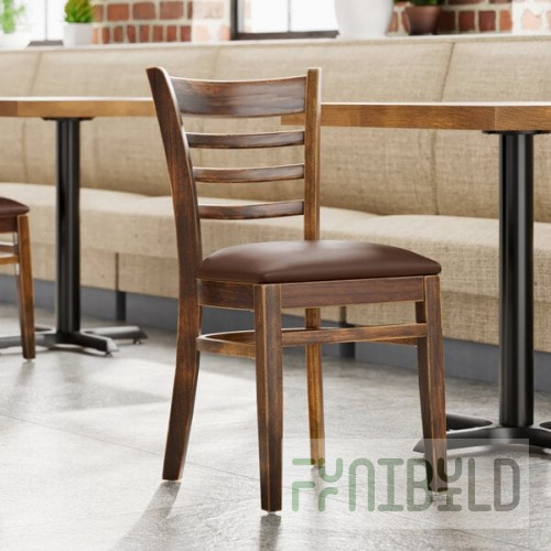 Lancaster Table & Seating Vintage Finish Wood Ladder Back Chair with Dark Brown Vinyl Seat - Detached Seat