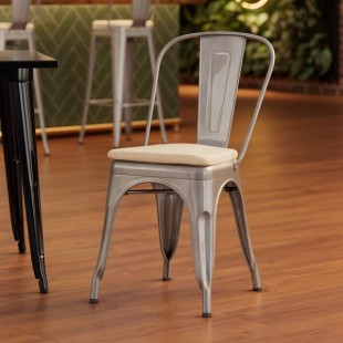 Lancaster Table & Seating Alloy Silver Indoor Cafe Chair with Tan Fabric Magnetic Cushion Lancaster Table & Seating Alloy Silver Indoor Cafe Chair with Tan Fabric Magnetic Cushion