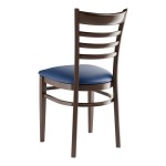 Lancaster Table & Seating Spartan Metal Ladder Back Chair with Dark Walnut Wood Grain Finish and Navy Vinyl Seat - Assembled Lancaster Table & Seating Spartan Metal Ladder Back Chair with Dark Walnut Wood Grain Finish and Navy Vinyl Seat - Assembled