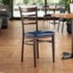 Lancaster Table & Seating Spartan Metal Ladder Back Chair with Dark Walnut Wood Grain Finish and Navy Vinyl Seat - Assembled Lancaster Table & Seating Spartan Metal Ladder Back Chair with Dark Walnut Wood Grain Finish and Navy Vinyl Seat - Assembled