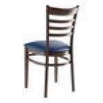 Lancaster Table & Seating Spartan Metal Ladder Back Chair with Dark Walnut Wood Grain Finish and Navy Vinyl Seat - Assembled Lancaster Table & Seating Spartan Metal Ladder Back Chair with Dark Walnut Wood Grain Finish and Navy Vinyl Seat - Assembled