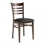 Lancaster Table & Seating Spartan Metal Ladder Back Chair with Dark Walnut Wood Grain Finish and Navy Vinyl Seat - Assembled Lancaster Table & Seating Spartan Metal Ladder Back Chair with Dark Walnut Wood Grain Finish and Navy Vinyl Seat - Assembled
