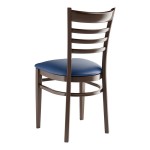 Lancaster Table & Seating Spartan Metal Ladder Back Chair with Dark Walnut Wood Grain Finish and Navy Vinyl Seat - Assembled Lancaster Table & Seating Spartan Metal Ladder Back Chair with Dark Walnut Wood Grain Finish and Navy Vinyl Seat - Assembled