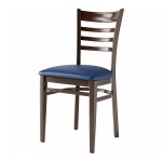 Lancaster Table & Seating Spartan Metal Ladder Back Chair with Dark Walnut Wood Grain Finish and Navy Vinyl Seat - Assembled Lancaster Table & Seating Spartan Metal Ladder Back Chair with Dark Walnut Wood Grain Finish and Navy Vinyl Seat - Assembled