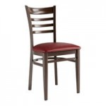 Lancaster Table & Seating Spartan Metal Ladder Back Chair with Dark Walnut Wood Grain Finish and Navy Vinyl Seat - Assembled Lancaster Table & Seating Spartan Metal Ladder Back Chair with Dark Walnut Wood Grain Finish and Navy Vinyl Seat - Assembled