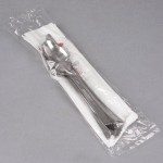 WNA Comet REFKIT3 Reflections Wrapped Stainless Steel Look Extra Heavy Weight Plastic Fork, Knife, Spoon, Salt, and Pepper with 2-Ply Napkin - 100/Case WNA Comet REFKIT3 Reflections Wrapped Stainless Steel Look Extra Heavy Weight Plastic Fork, Knife, Spoon, Salt, and Pepper with 2-Ply Napkin - 100/Case