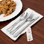 WNA Comet REFKIT3 Reflections Wrapped Stainless Steel Look Extra Heavy Weight Plastic Fork, Knife, Spoon, Salt, and Pepper with 2-Ply Napkin - 100/Case WNA Comet REFKIT3 Reflections Wrapped Stainless Steel Look Extra Heavy Weight Plastic Fork, Knife, Spoon, Salt, and Pepper with 2-Ply Napkin - 100/Case