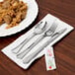 WNA Comet REFKIT3 Reflections Wrapped Stainless Steel Look Extra Heavy Weight Plastic Fork, Knife, Spoon, Salt, and Pepper with 2-Ply Napkin - 100/Case WNA Comet REFKIT3 Reflections Wrapped Stainless Steel Look Extra Heavy Weight Plastic Fork, Knife, Spoon, Salt, and Pepper with 2-Ply Napkin - 100/Case