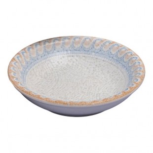 Ariane Cruise Athena 2.03 oz. Round White Porcelain Ramekin with Blue / Tan Wave Rim and White Interior - 18/Case Ariane Cruise Athena 2.03 oz. Round White Porcelain Ramekin with Blue / Tan Wave Rim and White Interior - 18/Case