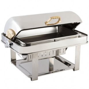 Bon Chef 12004G Elite Rectangle 8 Qt. Dripless Stainless Steel with Gold Plated Accents Roll Top Chafer Bon Chef 12004G Elite Rectangle 8 Qt. Dripless Stainless Steel with Gold Plated Accents Roll Top Chafer