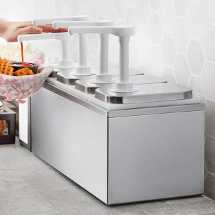 ServSense Quadruple 2 Qt. Stainless Steel Condiment Dispenser - 4 Plastic Pumps, 1 oz. Portions