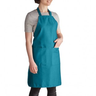 Intedge Teal Adjustable Poly-Cotton Bib Apron with 2 Pockets - 32