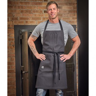 Mercer Culinary M63206DEN Metro Edge Scout Gray 65/35 Cotton/Poly Bib Apron with Adjustable Straps, Black Webbing, and 3 Pockets - 34 Mercer Culinary M63206DEN Metro Edge Scout Gray 65/35 Cotton/Poly Bib Apron with Adjustable Straps, Black Webbing, and 3 Pockets - 34