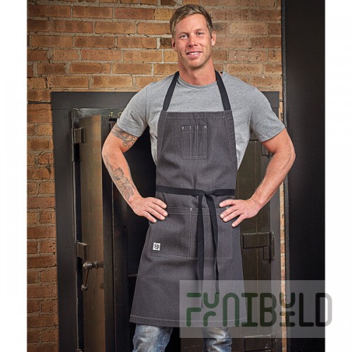 Mercer Culinary M63206DEN Metro Edge Scout Gray 65/35 Cotton/Poly Bib Apron with Adjustable Straps, Black Webbing, and 3 Pockets - 34