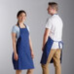 Choice Royal Blue Poly-Cotton Front of House Bib Apron with 3 Pockets - 25