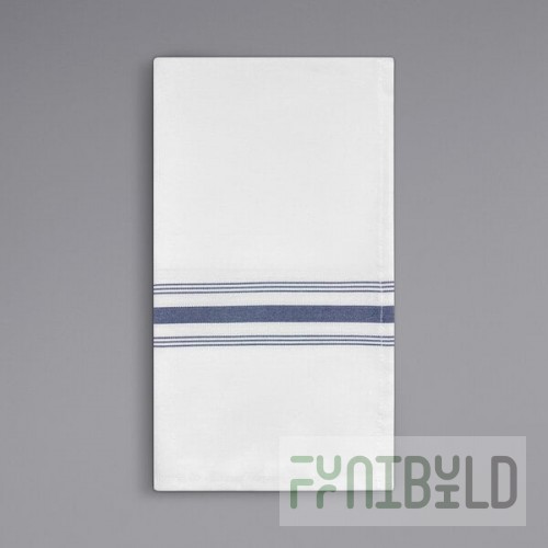 Oxford Super Blend Navy Blue 100% Spun Polyester Bistro Striped Cloth Napkins 18