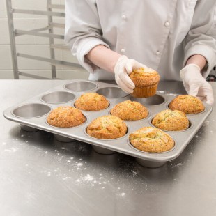 Chicago Metallic 43695 12 Cup 8.2 oz. Glazed Aluminized Steel Jumbo Pecan Roll / Muffin Pan - 13 1/2