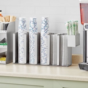 ServSense Extra Tall Adjustable 5-Section Stainless Steel Wall-Mount / Countertop Cup / Lid Holder with Straw Caddy Attachment