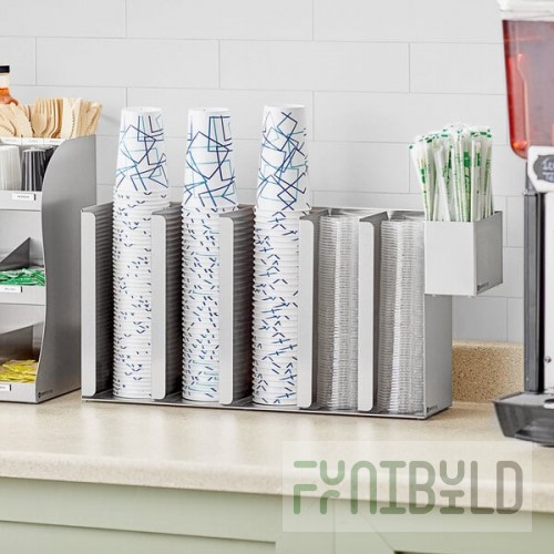 ServSense Extra Tall Adjustable 5-Section Stainless Steel Wall-Mount / Countertop Cup / Lid Holder with Straw Caddy Attachment