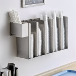 ServSense Extra Tall Adjustable 5-Section Stainless Steel Wall-Mount / Countertop Cup / Lid Holder with Straw Caddy Attachment