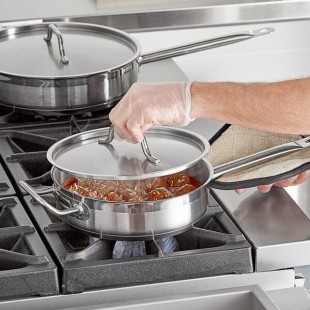 Vigor SS1 Series 3 Qt. Stainless Steel Aluminum-Clad Saute Pan with Lid and Helper Handle Vigor SS1 Series 3 Qt. Stainless Steel Aluminum-Clad Saute Pan with Lid and Helper Handle