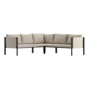 Flash Furniture Lea Black Steel Frame Sectional with Beige Cushions and Storage Pockets Flash Furniture Lea Black Steel Frame Sectional with Beige Cushions and Storage Pockets
