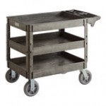 Lavex Large Black 3-Shelf Utility Cart with Premium Handle, Built-In Tool Compartments, and Oversized Wheels - 46 3/4 Lavex Large Black 3-Shelf Utility Cart with Premium Handle, Built-In Tool Compartments, and Oversized Wheels - 46 3/4