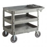 Lavex Large Black 3-Shelf Utility Cart with Premium Handle, Built-In Tool Compartments, and Oversized Wheels - 46 3/4 Lavex Large Black 3-Shelf Utility Cart with Premium Handle, Built-In Tool Compartments, and Oversized Wheels - 46 3/4