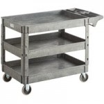 Lavex Large Black 3-Shelf Utility Cart with Premium Handle, Built-In Tool Compartments, and Oversized Wheels - 46 3/4 Lavex Large Black 3-Shelf Utility Cart with Premium Handle, Built-In Tool Compartments, and Oversized Wheels - 46 3/4