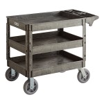 Lavex Large Black 3-Shelf Utility Cart with Premium Handle, Built-In Tool Compartments, and Oversized Wheels - 46 3/4 Lavex Large Black 3-Shelf Utility Cart with Premium Handle, Built-In Tool Compartments, and Oversized Wheels - 46 3/4