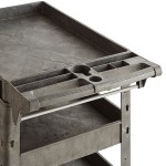 Lavex Large Black 3-Shelf Utility Cart with Premium Handle, Built-In Tool Compartments, and Oversized Wheels - 46 3/4 Lavex Large Black 3-Shelf Utility Cart with Premium Handle, Built-In Tool Compartments, and Oversized Wheels - 46 3/4