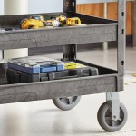 Lavex Large Black 3-Shelf Utility Cart with Premium Handle, Built-In Tool Compartments, and Oversized Wheels - 46 3/4 Lavex Large Black 3-Shelf Utility Cart with Premium Handle, Built-In Tool Compartments, and Oversized Wheels - 46 3/4