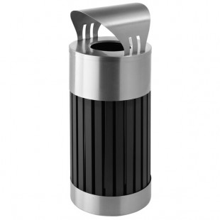 Commercial Zone 72774399 ArchTec Riverview 25 Gallon Black and Stainless Steel Round Trash Can with Canopy Top
