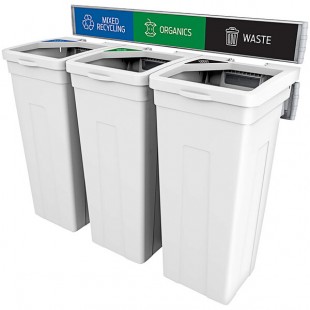 Busch Systems Rise 139993 45 Gallon HDPE Three Stream Decorative Mixed Recyclables / Organics / Waste Receptacle Busch Systems Rise 139993 45 Gallon HDPE Three Stream Decorative Mixed Recyclables / Organics / Waste Receptacle