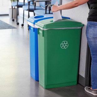 Lavex 46 Gallon Slim Rectangular Recycle Station with Blue Bottle / Can and Green Paper Lids
