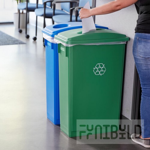 Lavex 46 Gallon Slim Rectangular Recycle Station with Blue Bottle / Can and Green Paper Lids