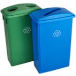 Lavex 46 Gallon Slim Rectangular Recycle Station with Blue Bottle / Can and Green Paper Lids