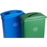 Lavex 46 Gallon Slim Rectangular Recycle Station with Blue Bottle / Can and Green Paper Lids