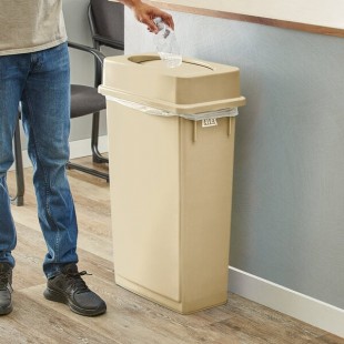 Lavex 23 Gallon Beige Slim Rectangular Trash Can with Drop Shot Lid