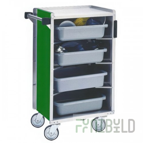 Lakeside 890G Medium-Duty Stainless Steel Enclosed Bussing Cart with Ledge Rods and Green Finish - 17 5/8