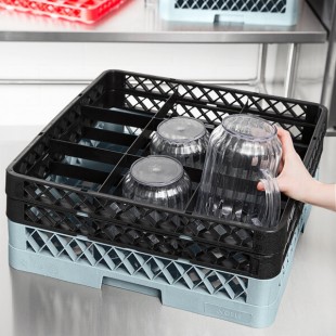 Noble Warewashing 9-Compartment Gray Full-Size Glass Rack with 2 Black Extenders Noble Warewashing 9-Compartment Gray Full-Size Glass Rack with 2 Black Extenders
